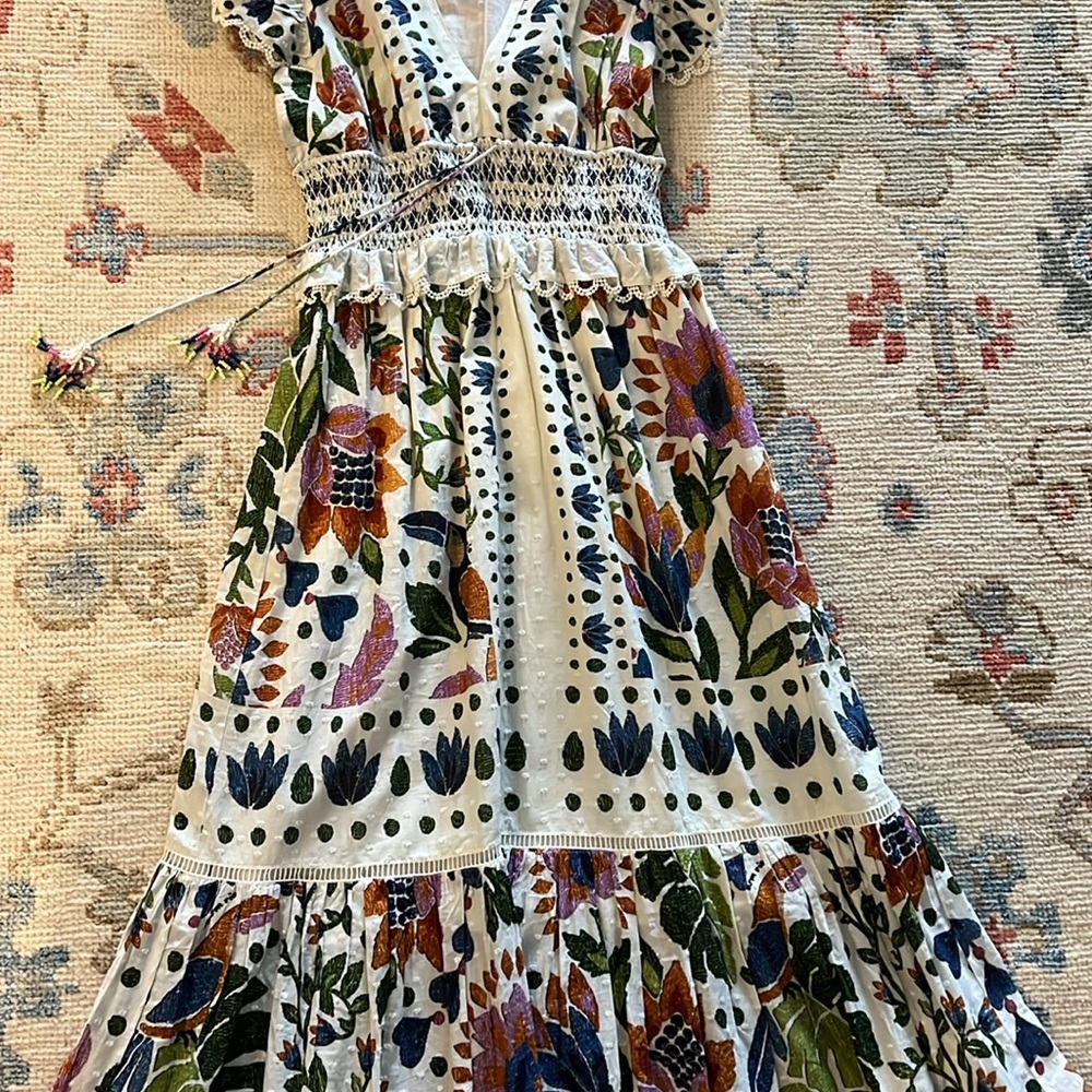 FARM Rio Green and Brown Tie Front Midi Dress - Picture 6 of 6